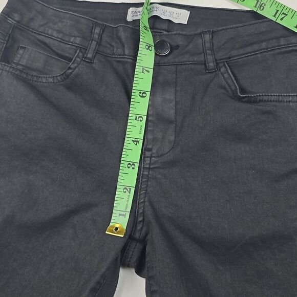 Zara Basic -1172 Coated Jeans Black Skinny Leg Mid Rise Ankle Zippers 26 / 4 - Picture 6 of 9